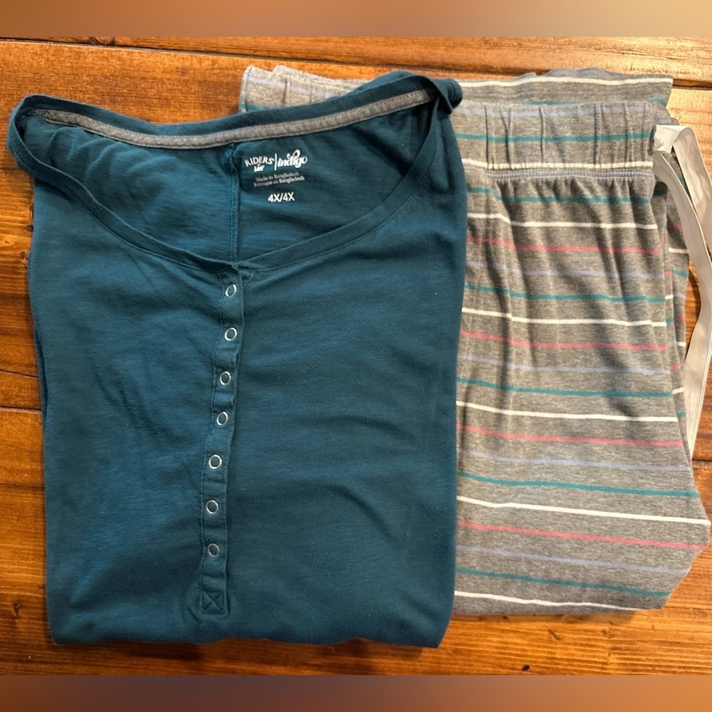 Lane Bryant Teal, White, & Pink Striped Pajama Pants & Lee Teal 3/4 Sleeve Top